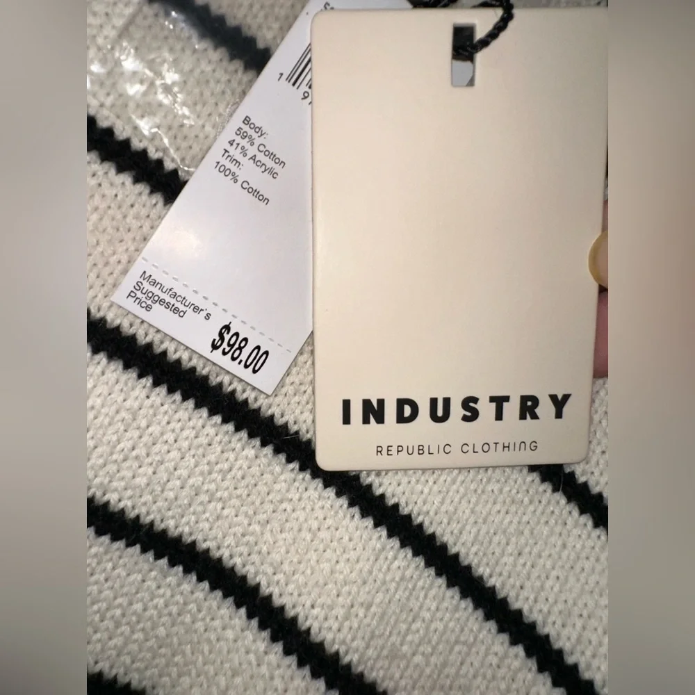 Striped Crew Neck Sweater - Black and Cream NWT - Picture 3 of 4